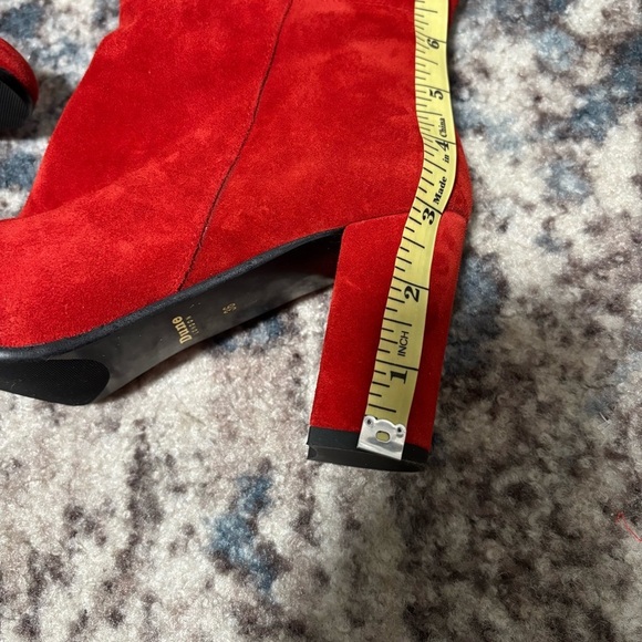 DUNE LONDON Selsie Red Suede Tall 70’s Block Heel Boots - Picture 9 of 11